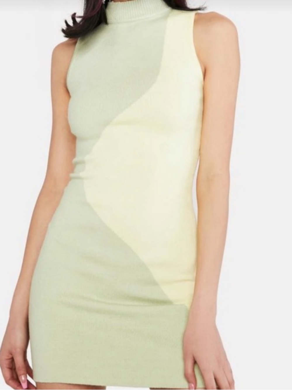 Peppermayo Light Green and Cream Colorblock Mini Dress